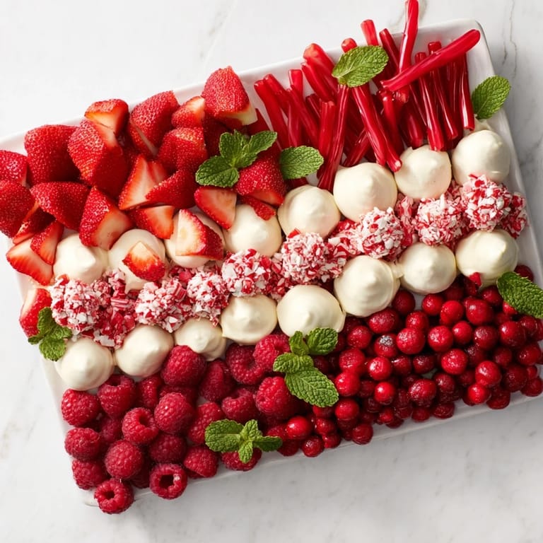 Imagine this candy cane striped platter layered with berries and pretzels, ready for holiday guests.