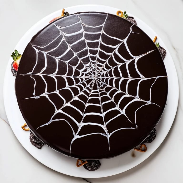 A decadent Spiderweb Chocolate Ganache Board ready to be enjoyed, showcasing Halloween flavors and textures.