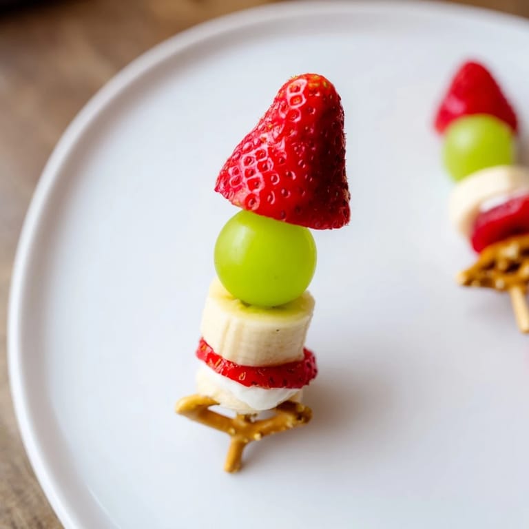 These festive Elf Hat Strawberry Skewers feature bright red strawberries, perfect for a party.