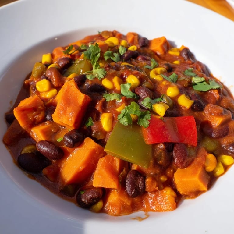 Enjoy a comforting bowl of spicy and flavorful Smoky Sweet Potato Chili on a chilly evening.