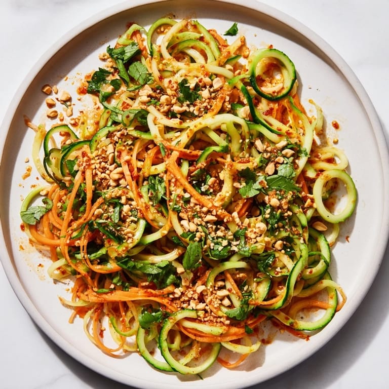 A close-up of a spicy cucumber noodle bowl, showcasing fresh ingredients and bright colors.