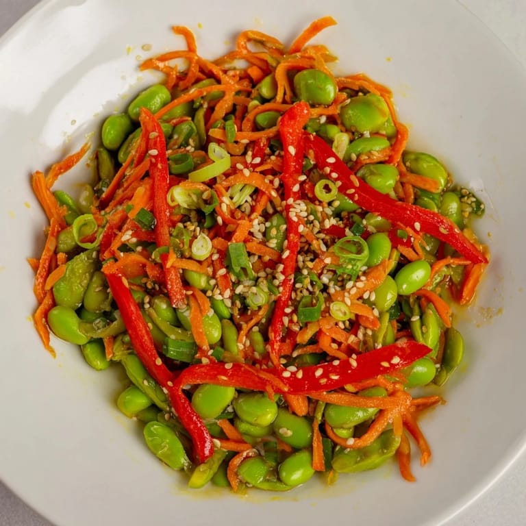 Freshly tossed Asian Edamame Salad, bursting with flavor, perfect for a quick and healthy lunch or dinner.