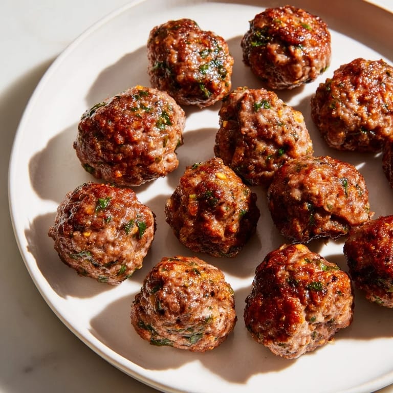 Freshly grilled Turkish Köfte meatballs, aromatic spices, and a hint of char visible on the surface.