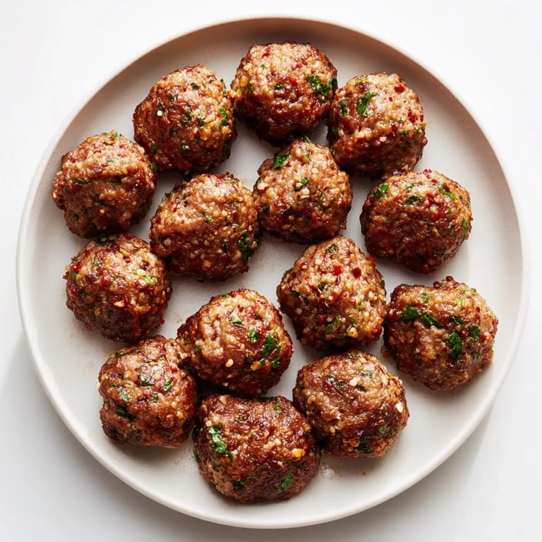 A serving of warm, savory Turkish Köfte meatballs alongside a cool yogurt and fresh parsley.