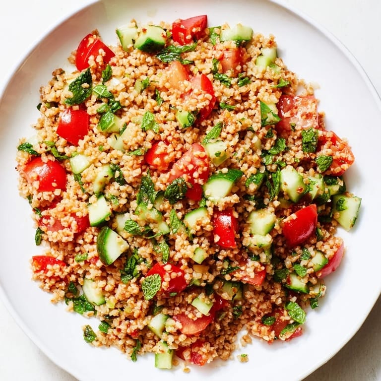 Bright, refreshing Bulgur Wheat Salad Tabbouleh, perfect for a light lunch or summer side dish.