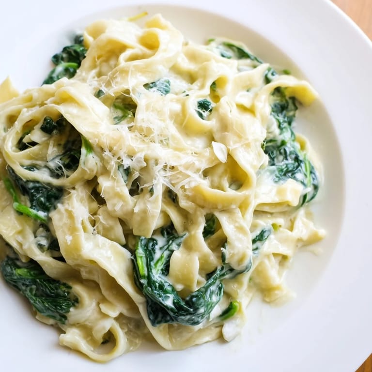 Serve Creamy Spinach Garlic Noodles steaming in a shallow bowl, garnished with fresh parsley and extra cheese, alongside crusty bread for an easy vegetarian meal.