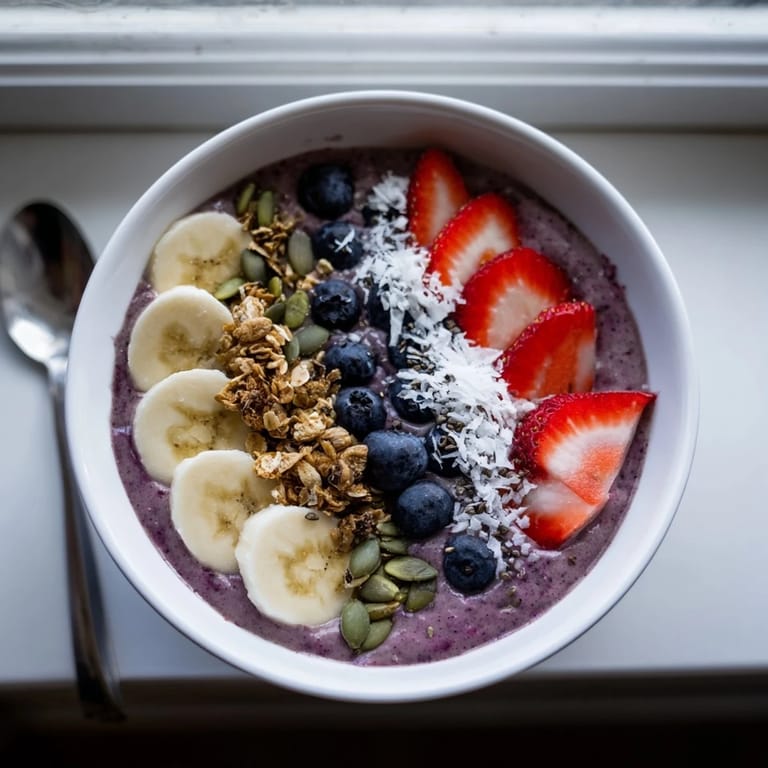 A refreshing acai berry smoothie bowl perfect for a healthy breakfast treat.