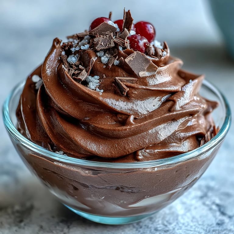 A thick and fluffy chocolate protein fluff served in a dessert bowl, perfect for a healthy post-workout snack.