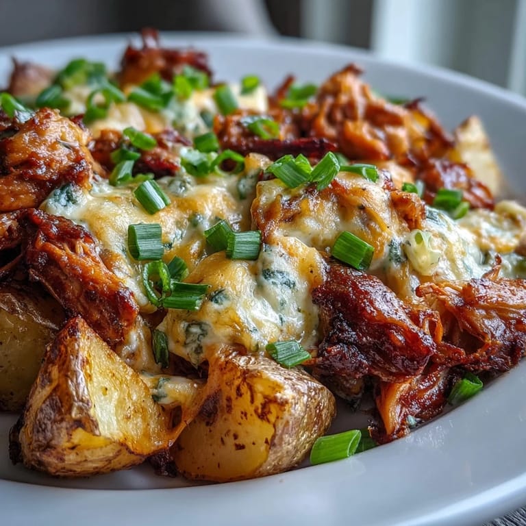Golden Buffalo Ranch Chicken Potato Bake fresh from the oven, featuring tender chicken and creamy sauce.