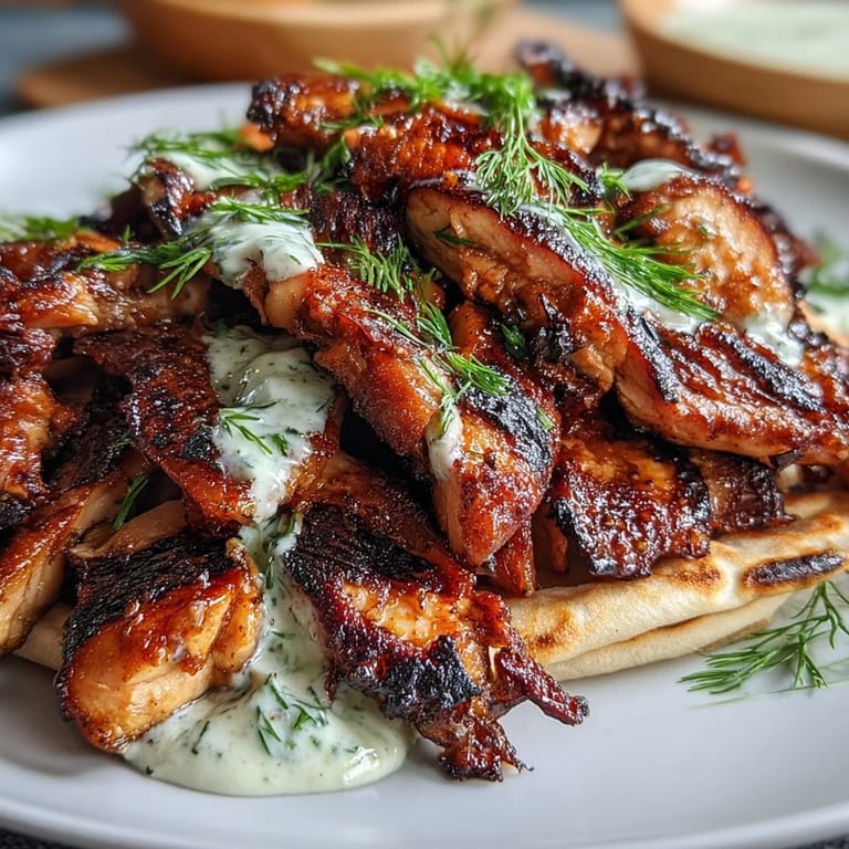 Juicy marinated chicken shawarma, grilled to perfection, paired with tangy garlic sauce and crisp cucumber-tomato salad.  