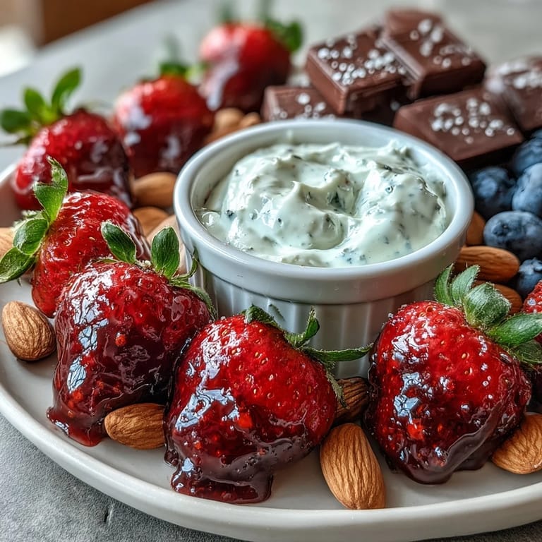 An overhead view of a beautifully styled Galentine's snack board showing the variety of fresh fruits, crunchy pretzels, and creamy yogurt dip.