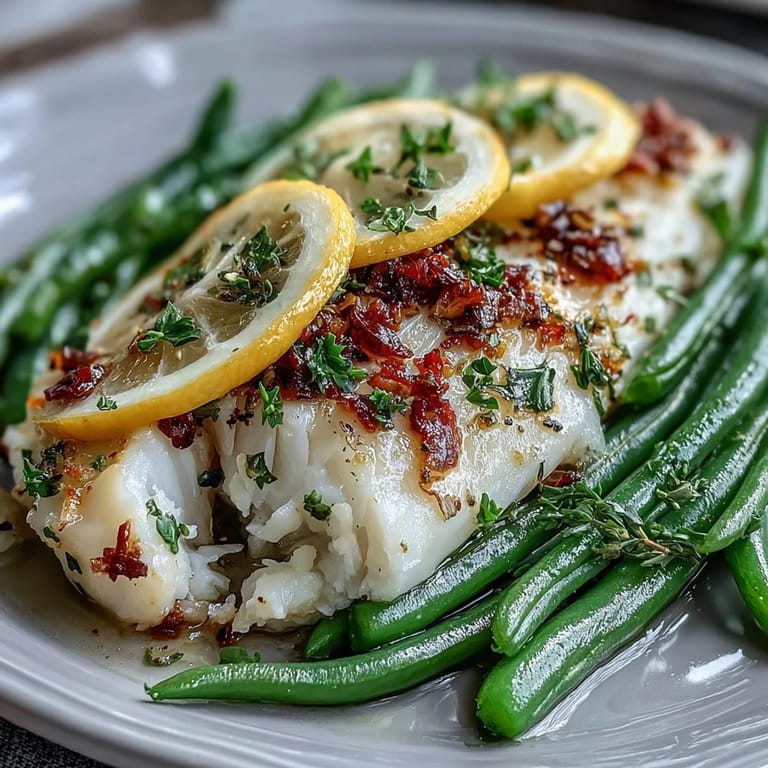 Zesty lemon garlic tilapia and tender green beans steamed together in easy foil packets for a light, flavorful meal.