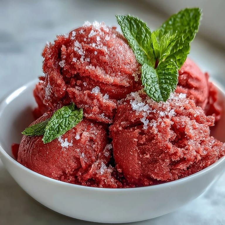 Elegant strawberry lime sorbet with a hint of rum, beautifully garnished and ready to impress at any party.