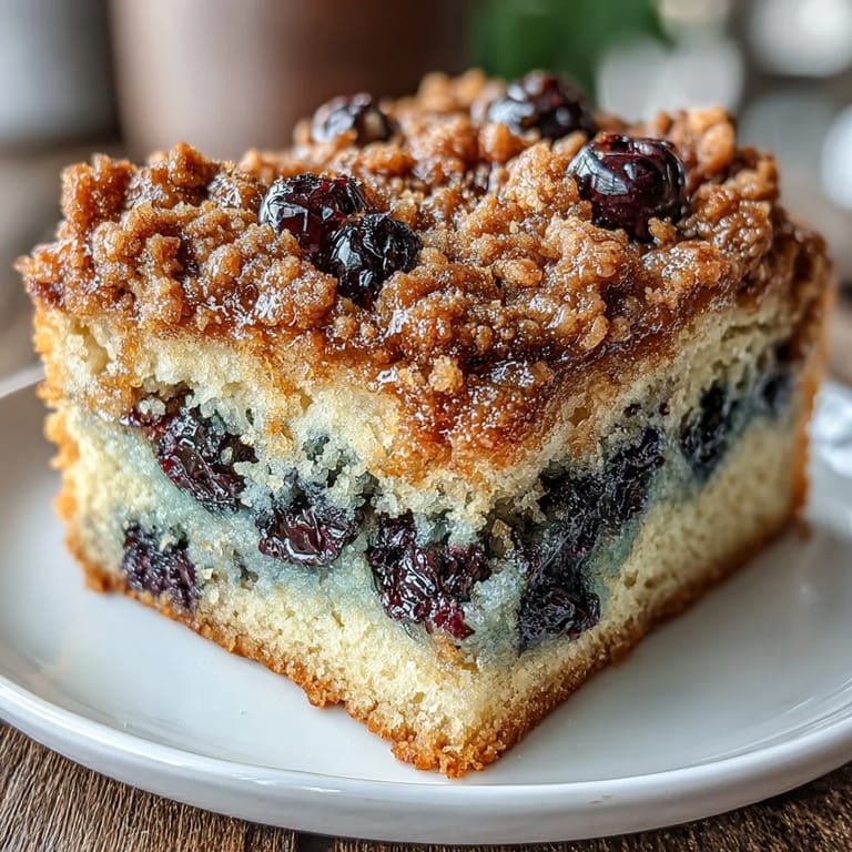 Tangy lemon zest and juicy blueberries shine in these moist sourdough coffee cake squares, topped with a buttery cinnamon streusel.  
