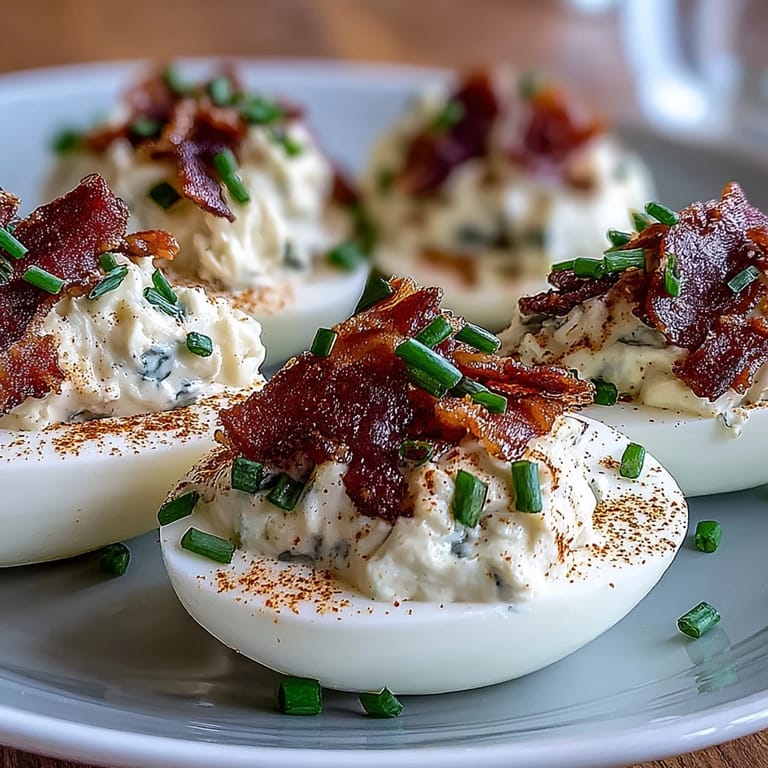 Creamy ranch and bacon deviled eggs garnished with paprika, a delicious appetizer for gatherings.