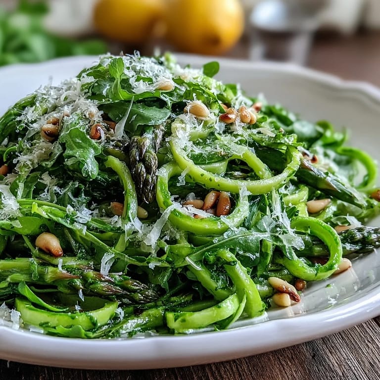 Vibrant shaved asparagus salad with lemon and Parmesan, a light Mediterranean side featuring citrus dressing and savory cheese.
