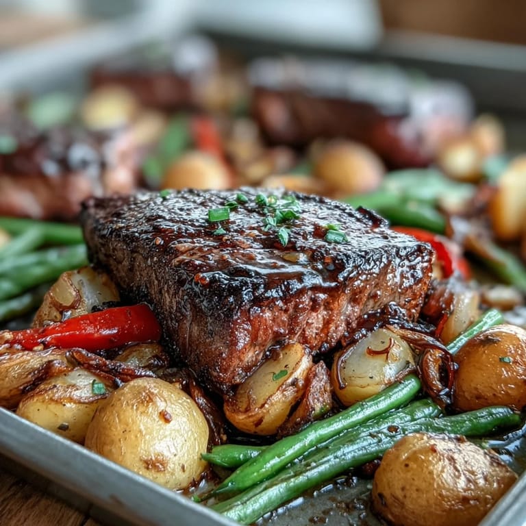 Mouthwatering Father's Day Steak and Potato Sheet Pan Dinner, ready to serve.