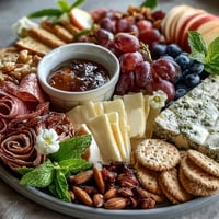 Vibrant Spring Charcuterie Board with Edible Flowers and Fruits arranged for a colorful, fresh appetizer spread.  